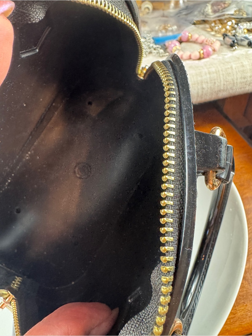 Black Patent Mini Satchel Handbag with Gold Hardware - Picture 7 of 11